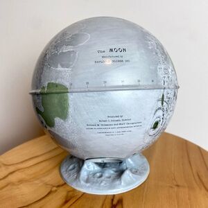 1963 Replogle Metal 6" Moon Globe Bank Adler Planetarium Space Decor w/ Stand